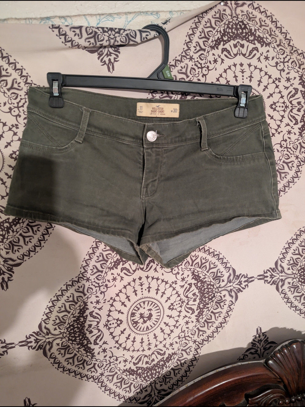 Hollister Olive Green Denim Short Shorts
